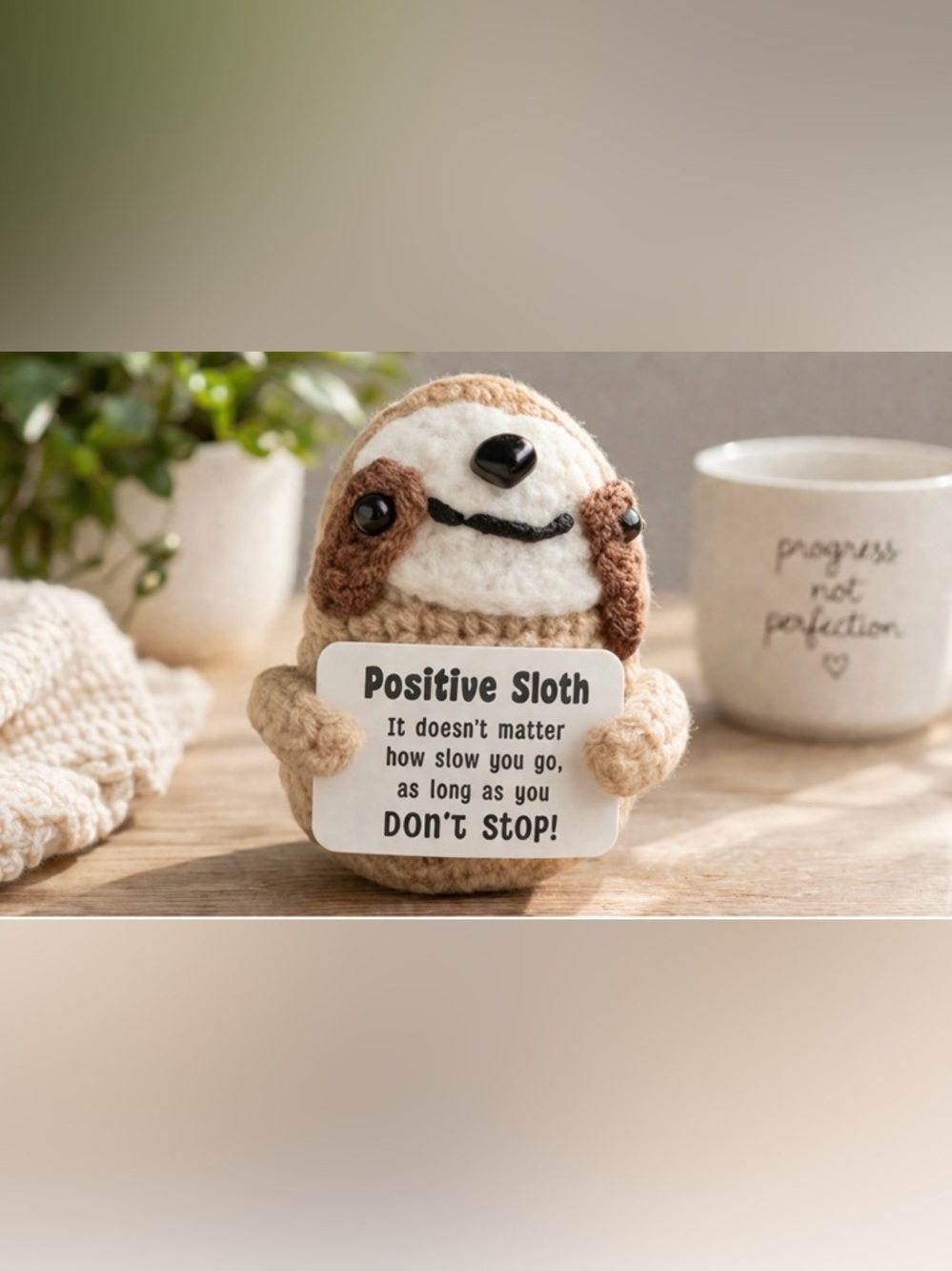 Positive Sloth Crochet Plush Motivational Gift Desk Decor Cute - Picture 3 of 3